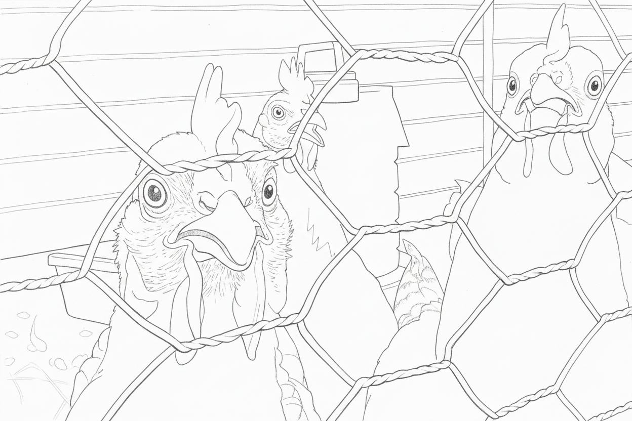 Three Hens Light Line Drawing