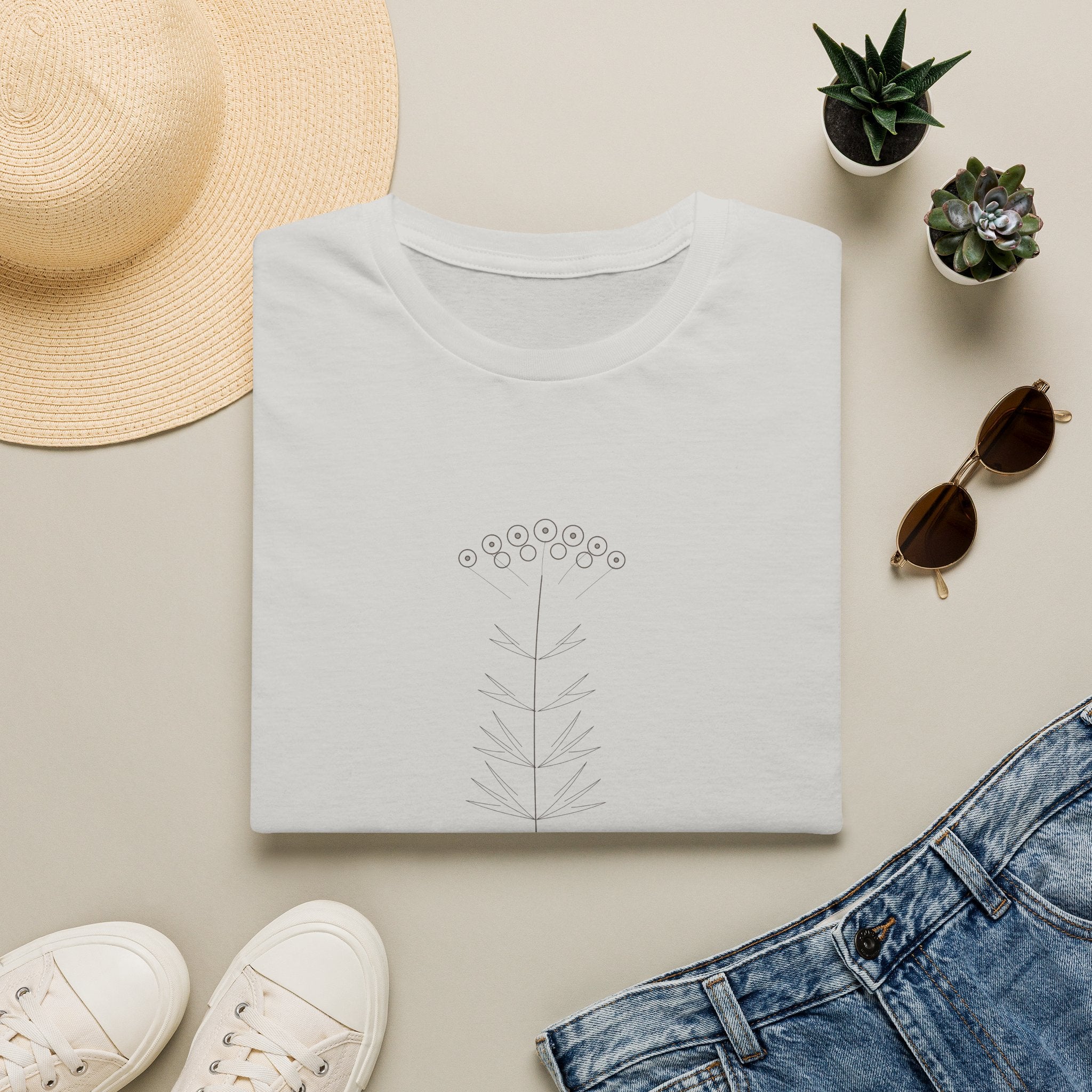 Minimal Botanical T‑Shirt | Yarrow — Simple Line Art Plant Tee