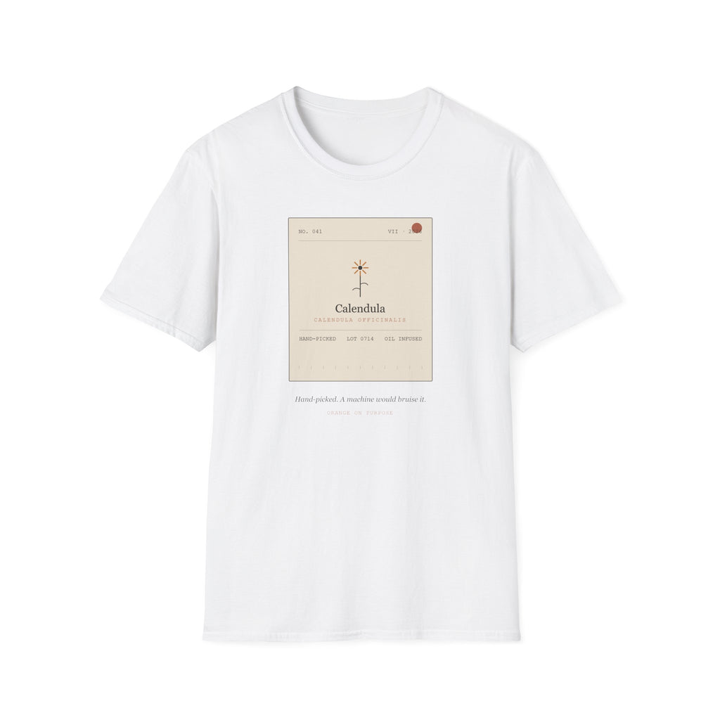 Field Ledger Calendula Illustration T-Shirt | Botanical Flower Label Tee