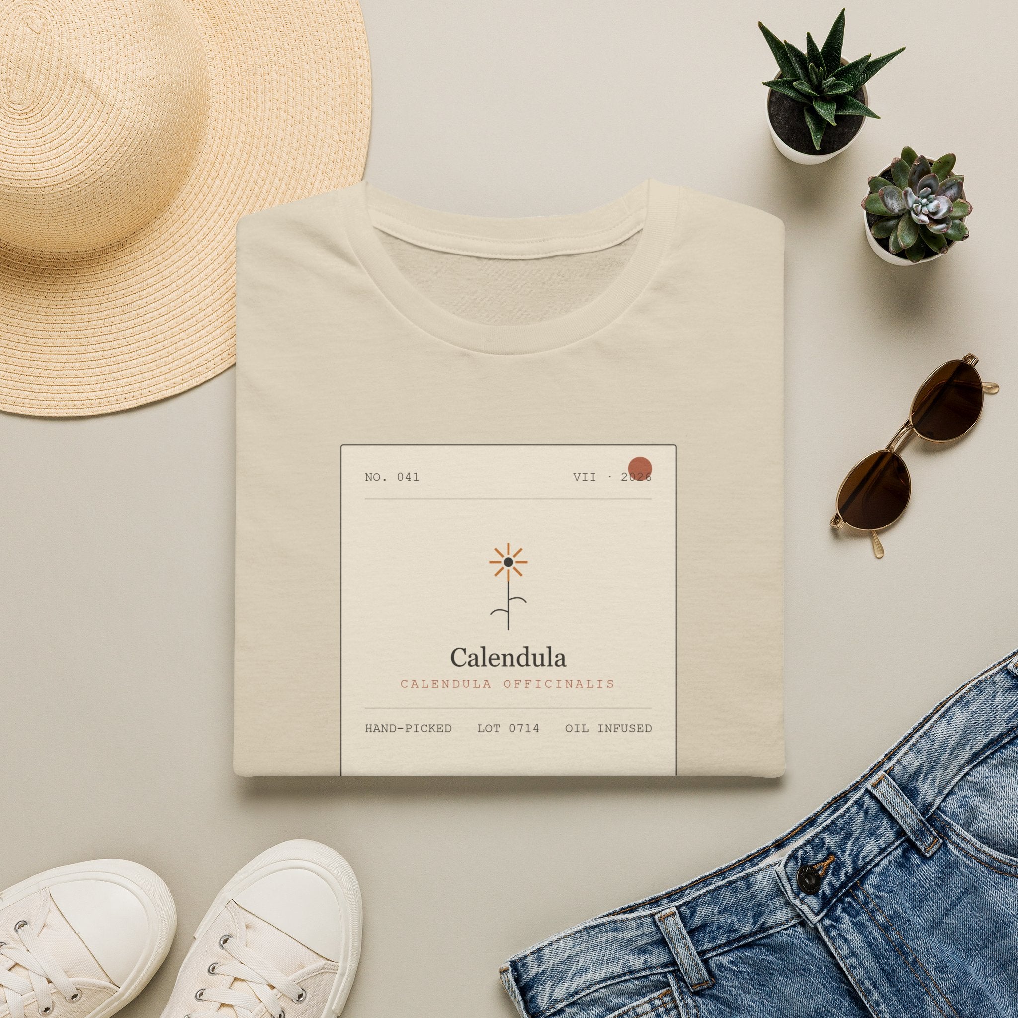 Field Ledger Calendula Illustration T-Shirt | Botanical Flower Label Tee