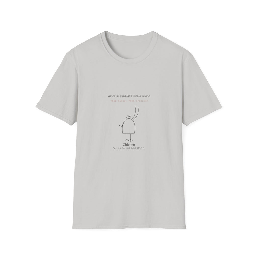 Minimal Chicken Illustration T-Shirt — Cute Line Art "Rules the World, Squeaks to No One"