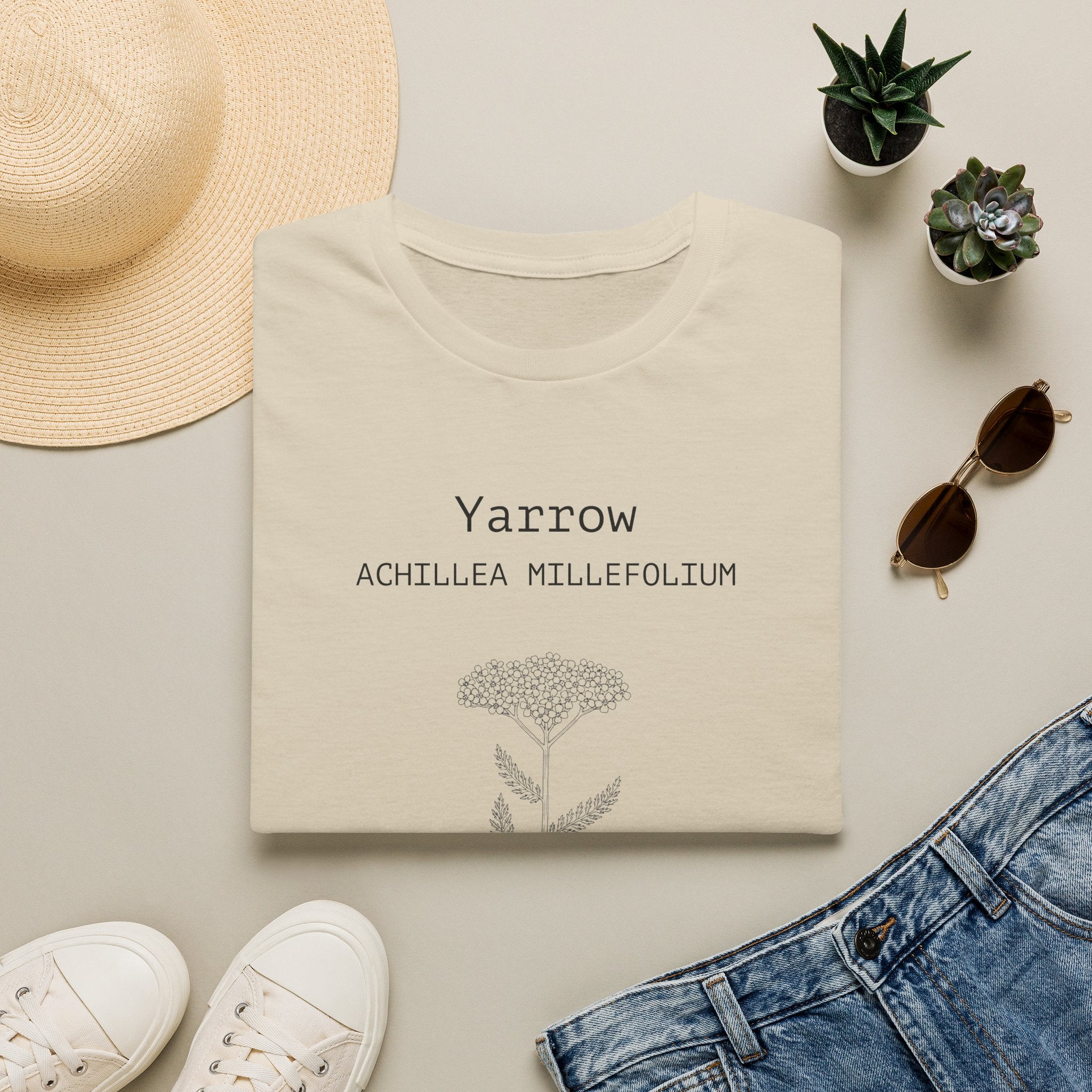 Yarrow Botanical | Feathery Leaf Quote | Illustration T-Shirt | Achillea Millefolium Plant Tee