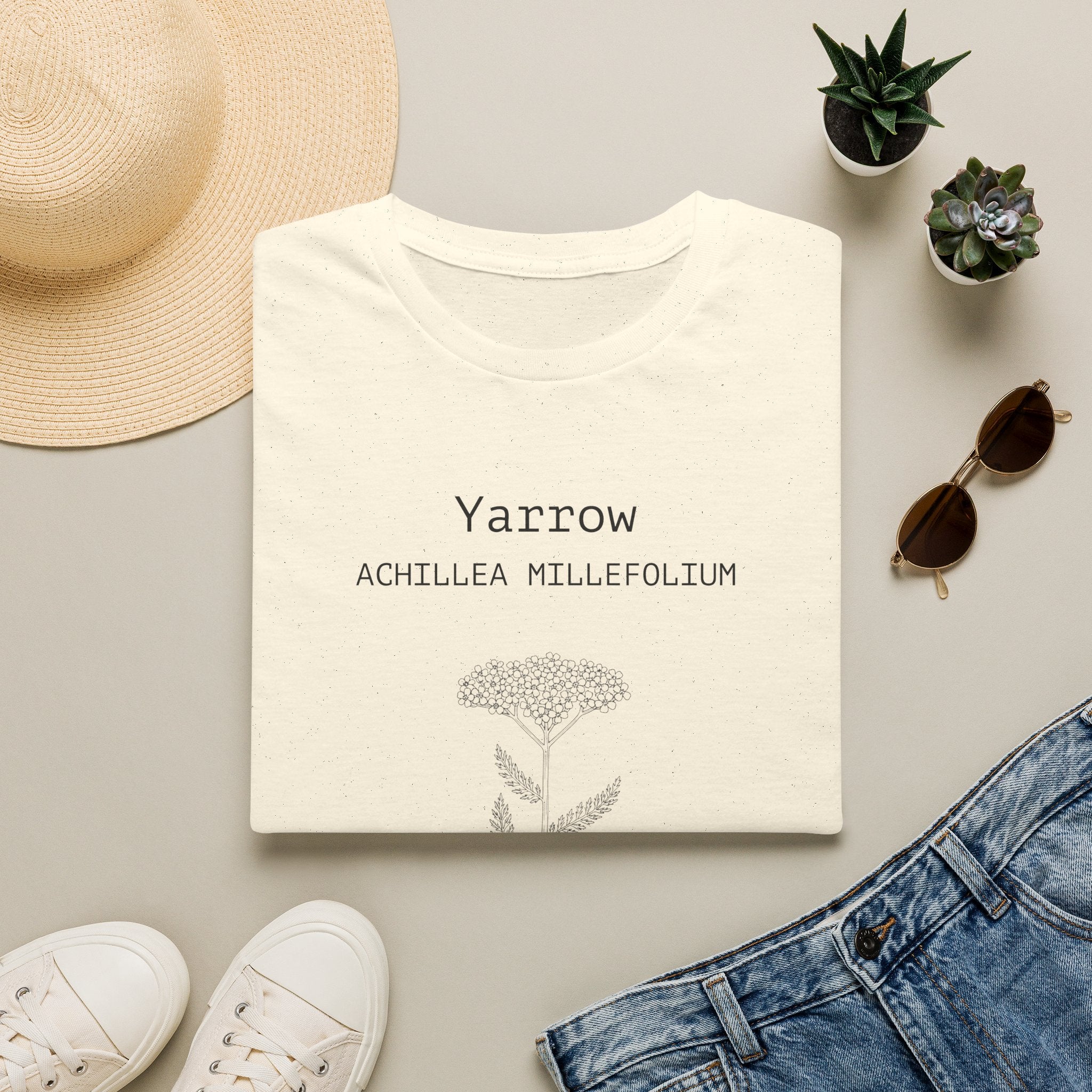 Yarrow Botanical | Feathery Leaf Quote | Illustration T-Shirt | Achillea Millefolium Plant Tee