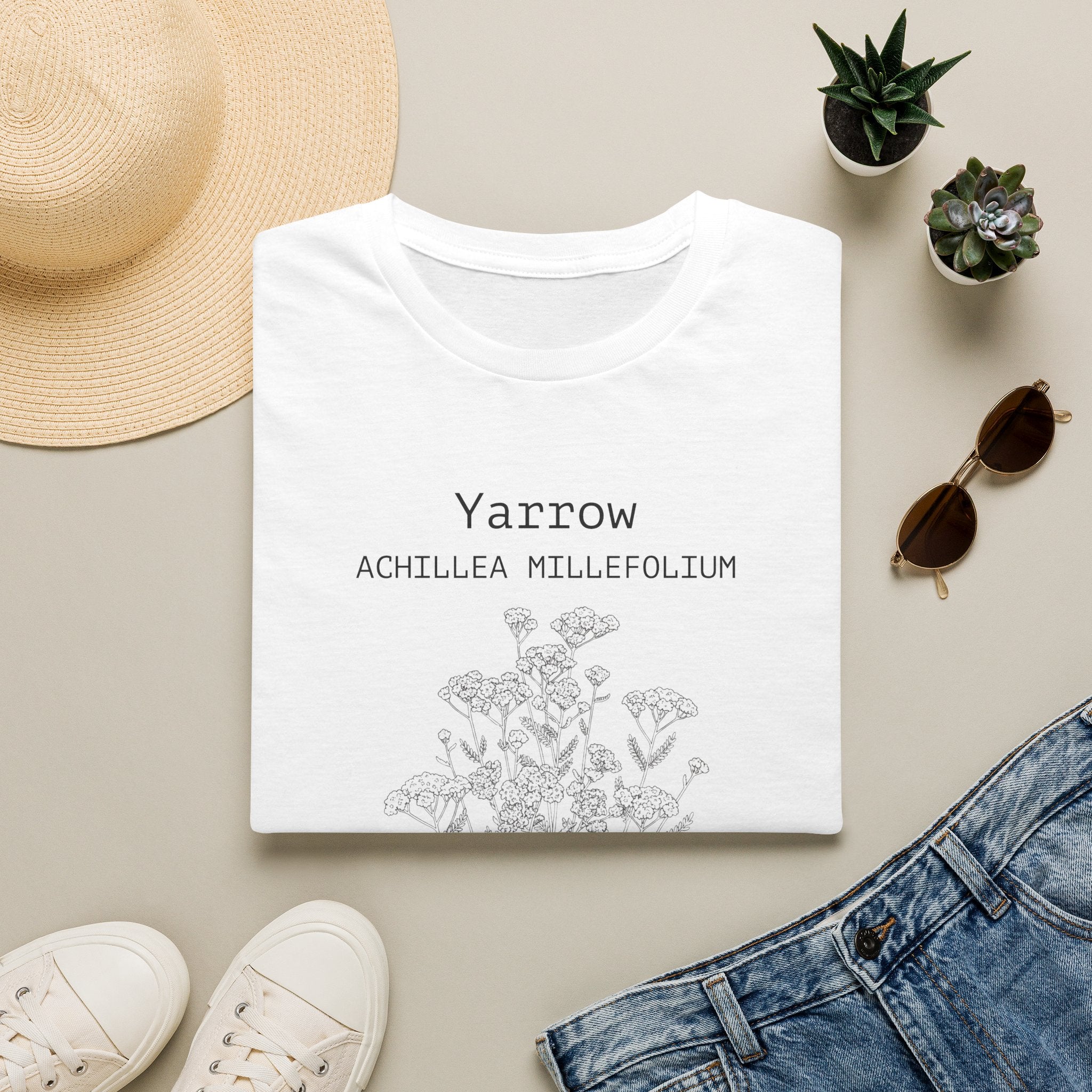 Yarrow Cluster | Feathery Leaf Quote | Botanical Illustration T-Shirt | Achillea Millefolium Plant Tee